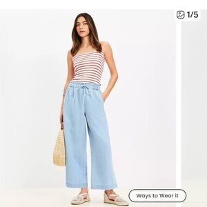 LOFT Breezy Wide Leg Ankle Pants in Chambray, Size Large